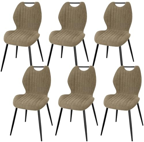 LEWE Chaises de Salle à Manger - Lot de 6, Chaise de Salon Rembourrée avec Pieds en Métal, Chaise de Maquillage avec Dossier en Tissu, Pour Salle à Manger, Salon et Cuisine