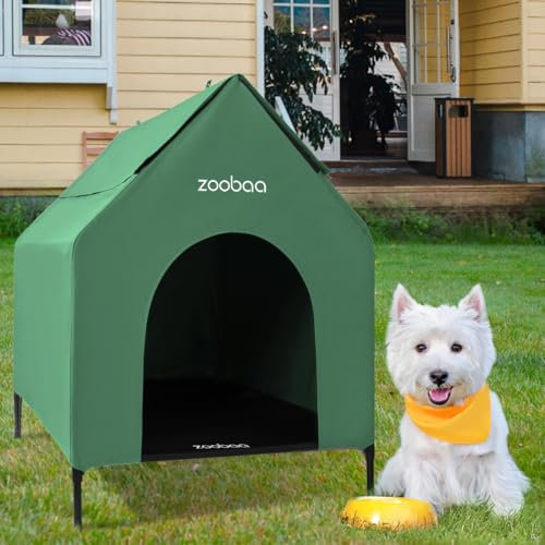 2-in-1-Hundehütte für mittelgroße Hunde, erhöhtes Hundehaus für drinnen und draußen, wasserabweisendes 600D-PVC und strapazierfähiges 2 x 1 Textilene-erhöhtes Hundebett, 73,7 cm, Grün