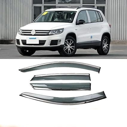 AnJWen Windabweiser für VW Tiguan 2013-2017,Autofenster Regenschutz, Regenabweiser, Integrierte Deflektoren,4 Stück