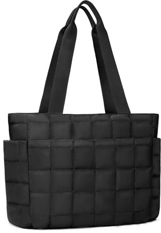 befen Puffer Handtasche Damen Groß Shopper Tasche Tragbare 15.6 Laptop Tote Bag Sporttasche Reisetasche Mit Reißverschluss Trolley-Abdeckung für Arbeit, Reisen, Fitness (Schwarz)