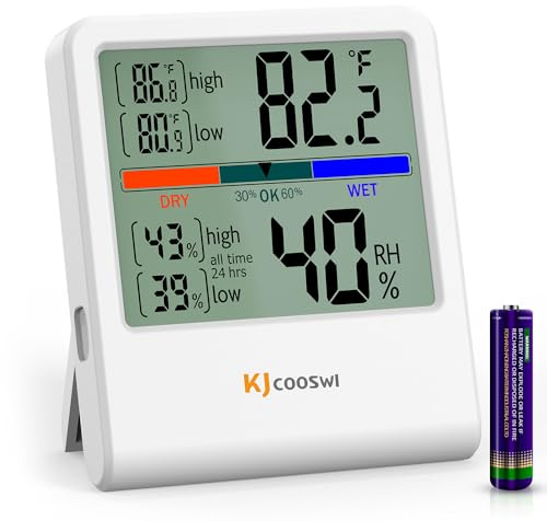 Digital Thermometer Hygrometer, Indoor Wall Thermometer Humidity Indoor with High Accuracy, Suitable for Greenhouse, Home and Office, AAA Battery (White)