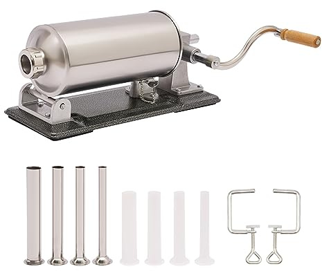 4L Wurstfüller Manuell, Horizontale Wurstmaschine Edelstahl Wurstfüllmaschine mit Füllrohre, Wurstpresse Wurstfüller für Küche und Restaurant