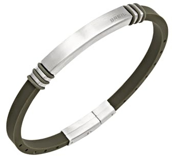 Breil, Collezione Light Cuff, Bracciale da Uomo in Acciaio Satinato e Silicone Nero, Chiusura a Pulsante, Regolabile, Lunghezza 22 cm, Dimensioni Regolabili fino a 17 cm