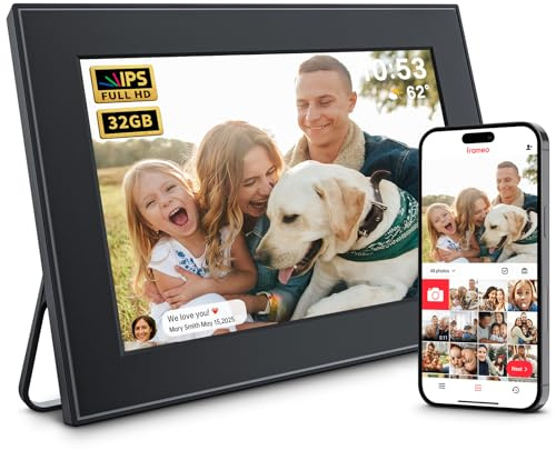 Cornice per foto digitale WiFi da 32 GB, cornice portafoto Frameo da 10,1 pollici, touch screen HD IPS 1280 x 800, rotazione automatica, condividi foto e video istantaneamente tramite l'app Frameo da