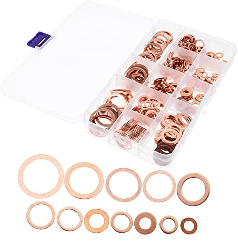Housoutil 280pcs Copper Gasket Assorted Washer for Oil Drain Plug Gasket Assortment Flat Washer Assortment Kit for Plumbing Fittings