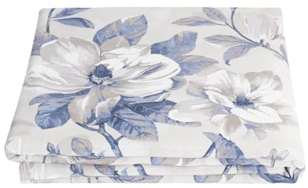 Tovaglia da Tavola, Copritavolo Decorazione Cucina, Sala da Pranzo, Soggiorno in Cotone con Fantasia Stampa Floreale Motivo Camelia, Sfondo Beige (Blu, 12 posti 135x240 cm)
