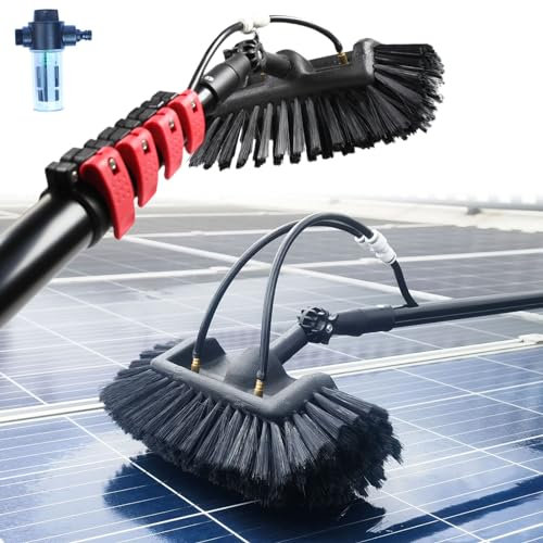 YFSMBD Teleskopstange mit 5-Flächen-Bürste und Seifenspender,Fensterreinigung mit Teleskopstiel 10.8M, Teleskopbürste mit Wasseranschluss zur Reinigung von Solaranlage Terrassenüberdachung