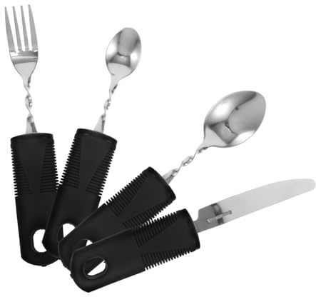 COLLBATH Utensilios De Cocina Adaptables Con Tecnología Antivibración Cuchara Tenedor y Cortador Mango Antideslizante Ideal Para Personas Con Movilidad Reducida