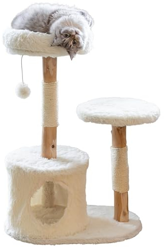 Kerbl Pet Kratzbaum Lucia | Weiß, 90 cm hoch, kompakter Katzenkratzbaum aus Holz mit Kratzbrett für Krallenpflege und Beschäftigung