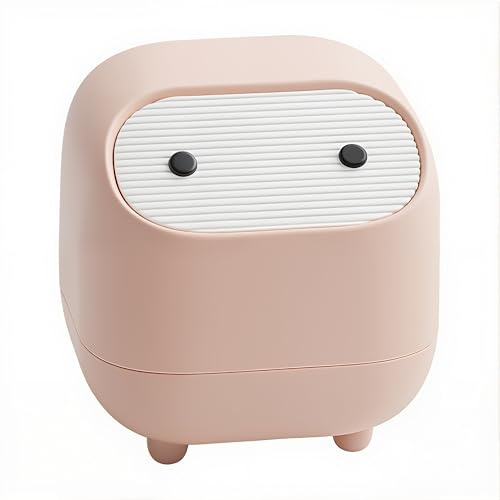 Pufei Mini Table Trash Can - Cute Cartoon Desktop Bin, Small Waste Basket with One-Touch Lid for Office, Kitchen, Bedroom (Anti-Slip, Easy Clean)
