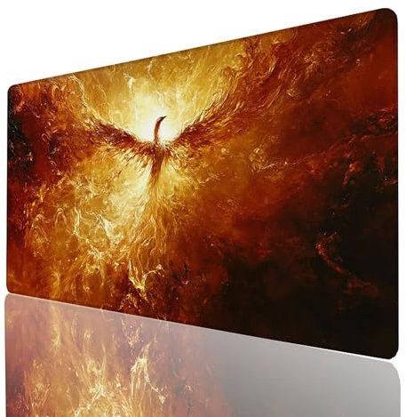 Alfombrilla Ratón Fénix, Alfombrilla Gaming Flamear, Impermeable Tapete Escritorio 120x60x0.3cm Compatible con Raton Inalambrico y Teclado Inalambrico, Mousepad para Portatil Regalo Hombre 3381-GYL