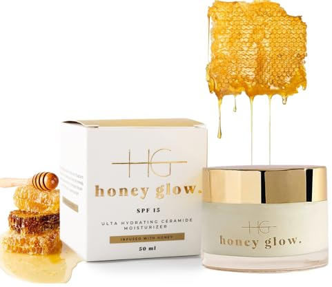 HG AESTHETICS HoneyGlow Crème Hydratante Visage aux Céramides et Miel | Crème de Jour SPF15 | Soin Visage Hydratant Femme & Homme (50ml)