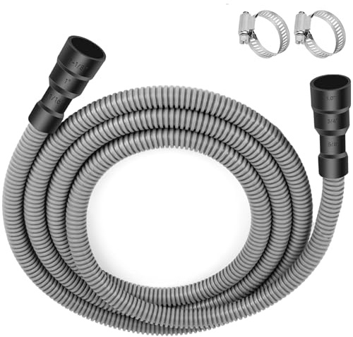 10 Ft Dishwasher Drain Hose Extension Corrugated and Flexible Dishwasher Hose Drain Replacement Discharge Hose Fits (Dishwasher End Size：11/16, 1, 1-1/8 Sink End Size：5/8, 3/4, 1)