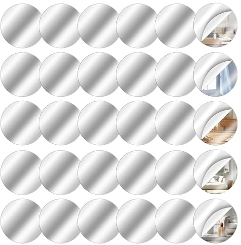 LIQWEI Lot de 30 miroirs ronds autocollants - 5 x 5 cm - Mini miroir mosaïque acrylique - Petit miroir rond flexible - Pour bricolage, mur, table, cuisine, salle de bain