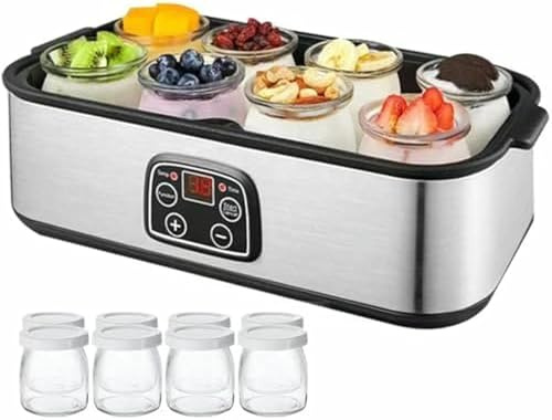 Yogurt Maker Automatic 1400ML Machine with 8 Glass Jars, Constant Temperature Control, LED Display, Portable for Home Organic Yogurt and Cheese