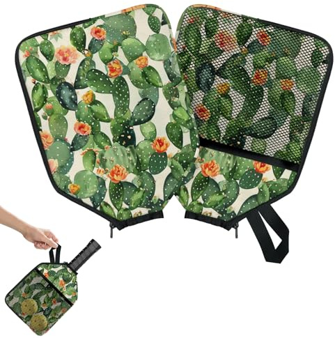 Mintoprints Housse de raquette de pickleball cactus avec poche et sangle de poignée - Housse pour pagaie aquarelle - Compatible avec la plupart des raquettes