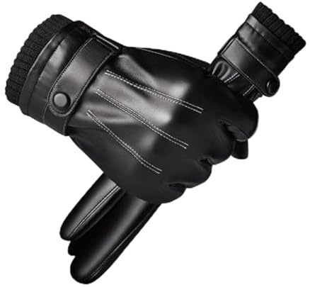 DINGFENG Guanti in pelle da uomo invernali neri foderati – caldi guanti invernali in ecopelle da uomo touch screen antivento antiscivolo – guanti in pelle per guida all'aperto, lavoro