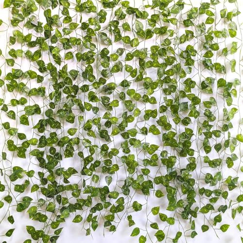 84 FT Artificial Ivy 12 Pack Ivy Vine Garland Faux Pothos Vines Plants Greenery Garlands Clip Hanging Fake Leaf Plants Faux Green Flowers Decor Home Kitchen Garden Office Wedding Wall