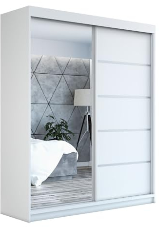 A&J MöbelLand Schwebetürenschrank GAPI Kleiderschrank 2-türig mit Spiegel, Garderobe 160 cm (Weiß/weiß/weiß)