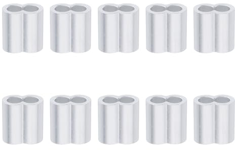 PATIKIL 3/8 10mm Manguito Lazo para Cable Acero 10 Pcs Manguito Lazo Doble Ferrulum Aluminio para Terminales Cable Accesorios Aparejo Pesca Alambre, Plateado