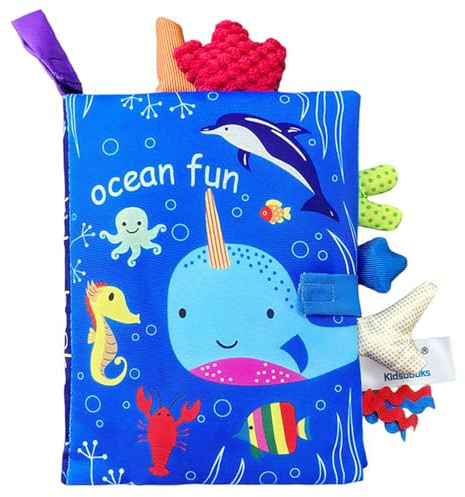 Teouuas Libri di Stoffa per Neonati, Libro Sensoriale Neonati, Libro Neonato 0-3 Mesi, Giochi Sensoriali per Neonatis, Giocattoli Educativi per Bambini e Bambine (Mondo Marino)