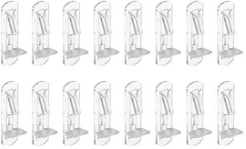 PATIKIL 16 Pcs Locking Shelf Pins, Clear Plastic Locking Shelf Support Pegs Cabinet Bracket Clips Fits 5mm Peg Hole 16mm(3/16) Thick Shelf for Kitchen Cabinet Furniture