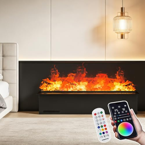 json2xml Chimenea Eléctrica De Vapor De Agua 3D, LED Multicolor, Efecto 3D, Niebla Táctil, Chimenea De Vapor Empotrada, Control Táctil/Aplicación, Llenado Automático De Agua. 50cm/19.6in