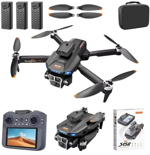 GPS Drohne mit Kamera Full HD 1080p, faltbar, Fernbedienung mit Bildschirm, Auto Return, Headless Modus, stabile Fluglage, Einsteiger Drohne ab 14 Jahren, wahlweise mit 2 oder 3 Akkus (2, Schwarz)