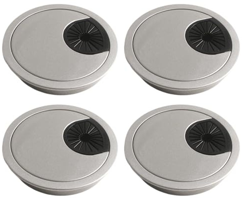 4 Piezas Pasacables de Mesa Circular de plástico Pasacables Mesa Oficina Ø60mm Tapa pasacables encastrable en Mesa de Oficina/Escritorio (Plateado)