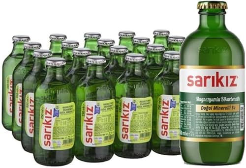 Sarikiz Turkish Natural Mineral Water – Doğal Maden Suyu in Glass Bottles | Lightly Sparkling, Crisp Taste. (Sarikiz Natural - 20x250ml)