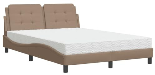 QJBSAVVA Lit 120x200 cm avec Matelas et Sommier Similicuir Cappuccino | Ensemble lit avec matelas réversible H2/H3 et tête de lit rembourrée pour un confort optimal dans votre chambre.