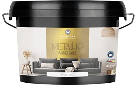 Wanders Metallic Wandfarbe Gelb-Gold (1 Liter) moderne Metallic Effekt Wandfarbe in 9 exklusiven Farbtönen, Effektfarbe innen für Zuhause, Made in Germany