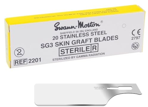 Swann-Morton 2201 Stainless Steel Minor Skin Transplant Blade, Sterile, Size #SG3, Single Foil Packaging, 20