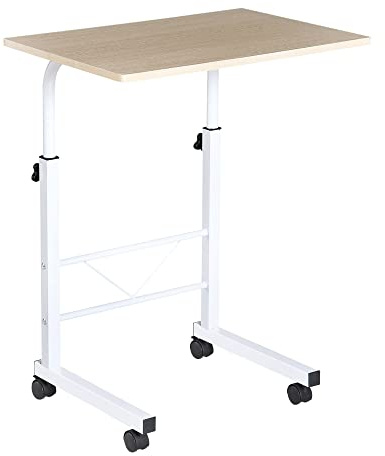 HOMCOM Mesa Auxiliar con Ruedas Mesa para Sofá Mesa de Ordenador con Altura Ajustable para Hogar Oficina 60x40x68-78 cm Blanco