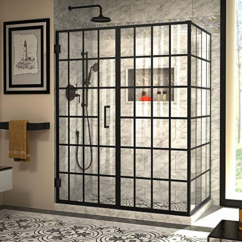 DreamLine Unidoor Toulon 34 in. D x 58 in. W x 72 in. H Frameless Hinged Shower Enclosure in Satin Black, SHEN-2434580-89
