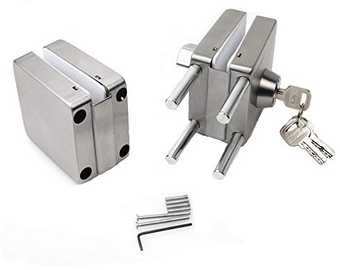 NUZAMAS Cerradura de puerta de cristal doble de acero inoxidable 201, acabado cepillado cuadrado, ambos lados abiertos, sin marco, para vidrio de 10-12 mm de grosor, para casa, oficina, muebles