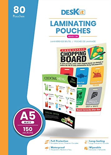 Laminierfolien DIN A5, MATT (Elegantes Modernes Finish), 80 Stück, 150 Mikron, Runde Ecken, Top Qualität, Stabile Folien zum Laminieren, Laminiertaschen, fur heiß laminieren, Strapazierfähig.