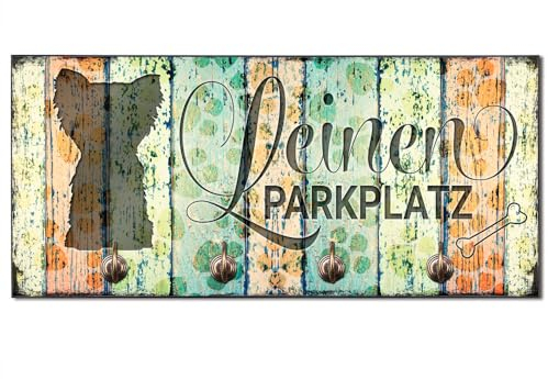 Cadouri Design-Hundegarderobe » Leinen Parkplatz « mit Hunde-Silhouette (Yorkshire Terrier) Wandhaken Hund┊Wandgarderobe, Leinenhalter, Hakenleiste