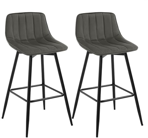 WOLTU Barhocker 2er Set, Hocker mit Rückenlehne, aus Samt, Dunkelgrau