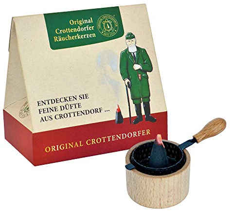 Crottendorfer Räucherkerzen Räuchertöpfchen aus Holz mit Metallkorb inkl. 5 Räucherkerzen - Made in Germany