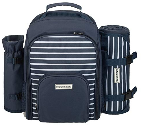 anndora Picknickrucksack 15 TLG. Zubehör + Picknickdecke blau-weiß gestreift