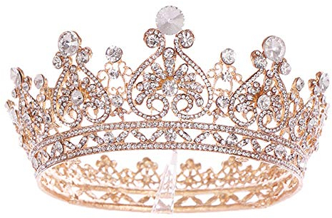 Surakey Barock Königin Krone Braut Strass Tiara Diadem,Kristall Festzug Tiara Stirnband,Hochzeit Kristalle Prinzessin Krone Haarschmuck für Braut, Party Geburtstag Kopfschmuck, Gold