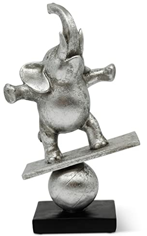 FeinKnick Skulptur “Lebenskünstler” - inspirierende & Moderne Elefanten Dekoration aus Kunststein 30cm groß - Deko Elefanten Figur als Statue in Silber - humorvolle Dekofigur Elefant