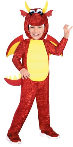Amscan 9912031 - Barn röd drake jumpsuit halloween kostym 4-6 år