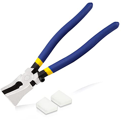 LEONTOOL 8 Zoll Glasbrechzange mit Gummispitzen Schlüsselanhänger Zange Flachbacken Glas Laufwerkzeug mit verstellbarer Schraube für Schlüsselanhänger Hardware Buntglas Mosaik Fliesen Spiegel