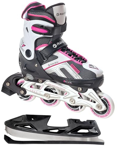 RAVEN - Inline-skridskor för barn och vuxna - Rullskridskor, valfritt 2-i-1 med skridskor - Justerbara skridskor för barn och vuxna - Pulse Black/Pink med Medar, 40-43 (25,5-28 cm)