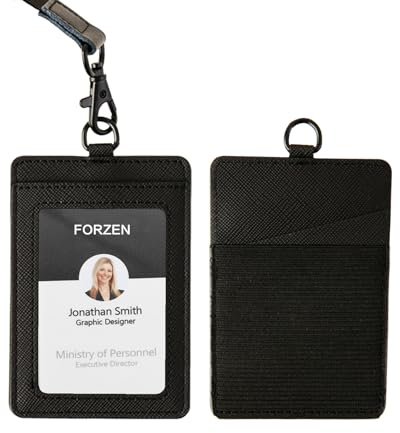 Ausweishalter,vertikaler Ausweis-Kartenhalter aus Leder,durchsichtiges Ausweisfenster mit Umhängeband für Männer und Frauen/Lehrer/Krankenschwester(Schwarz)