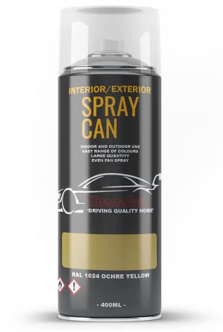 Xtremeauto Spray Paint Finish For Indoor And Outdoor Use Garden Cars Home Kitchen Bathroom Furniture Art Craft Bikes Radiators Metal Wood Plastic Glass UPVC Stone PVC RAL 1024 Ochre yellow