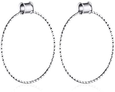 Homxi 2Stück Ear Plug 14mm,Tunnel Chirurgenstahl Set 9/16 inch Damen Ohrringe Tunnel mit Großem Hoop Ear Plugs Set Silber
