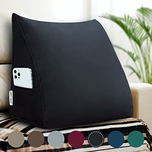 Rucener Großen Dreieckigen Kissen Hohen Rückenlehne Kissen Hohen Rückenlehne Kissen Rückenlehne für Bett Perfekt AlsKissen Zum Fernsehen und Lesen Gibt Es in Vielen Größen Schwarz 45CM